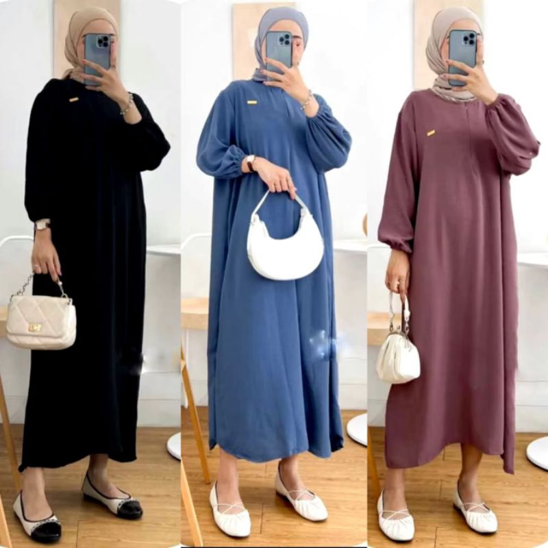 PAKET USAHA 3 PCS DASTER GAMIS CRINKLE LENGAN PANJANG KARET CRINKLE POLOS BUSUI DASTER KEKINIAN DRES