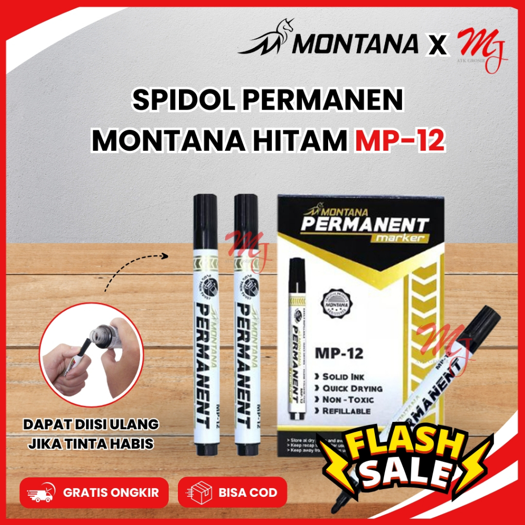 

(12 Pcs) Spidol Permanent Papan Tulis Hitam Montana MP-12