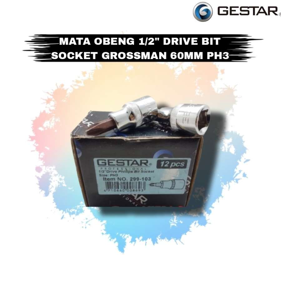Mata Obeng + 1/2" Drive Philips Bit Sockets Gestar Crossman PH2