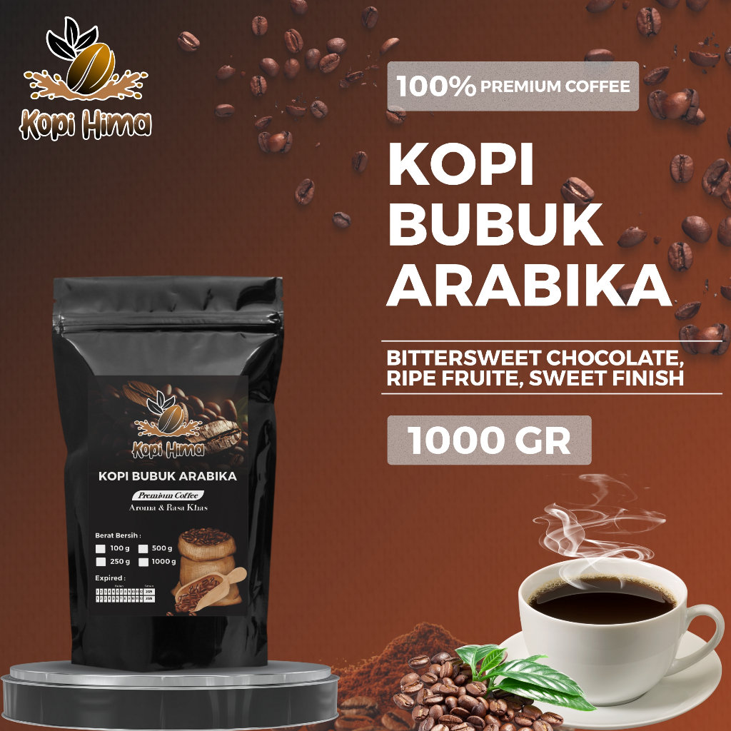 

kopi.hima - bubuk kopi arabika gurih nikmat berat variasi 100 gr, 250 gr, 500 gram dan 1000 gr