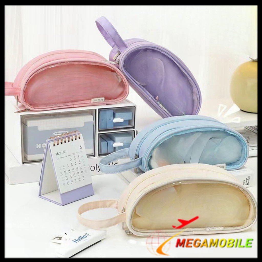 

MM Kotak Pensil Polos Aesthetic Pouch Serbaguna Tempat Pensil Transparan 2 Sekat Multifungsi Pencil Case Simple Stationery Storage Bag School