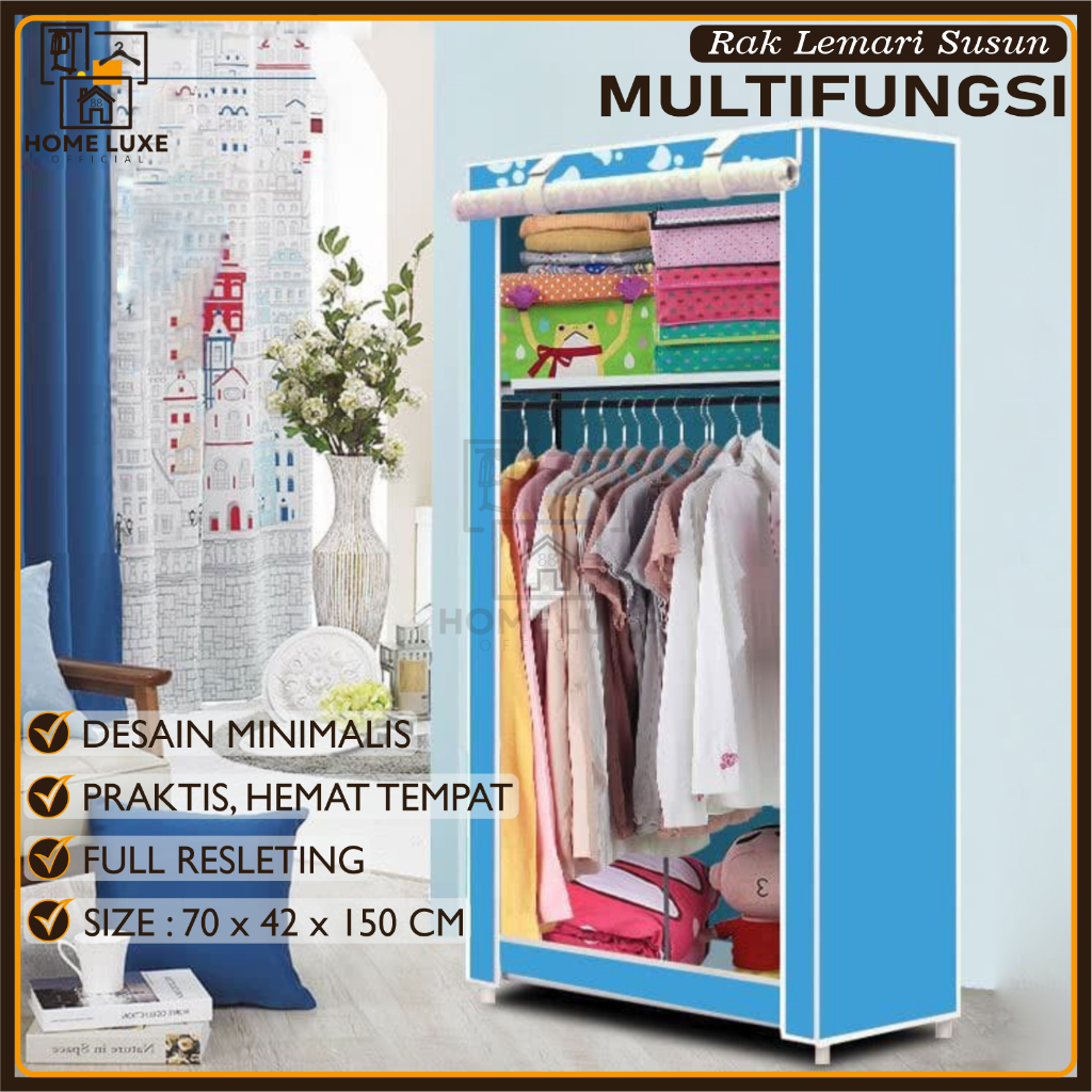 HOMELUXE Lemari Pakaian Kain Portable Rak Pakaian Portable Lemari Baju Rak Tas Multifungsi