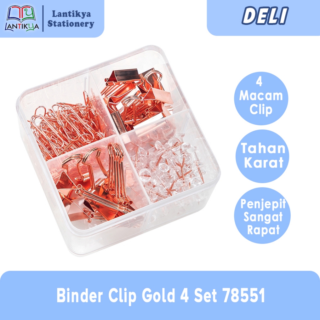 

Binder Clip Gold Set 4 78551 DELI / Penjepit Kertas / Paper Clip Binder Clip and Push Pin
