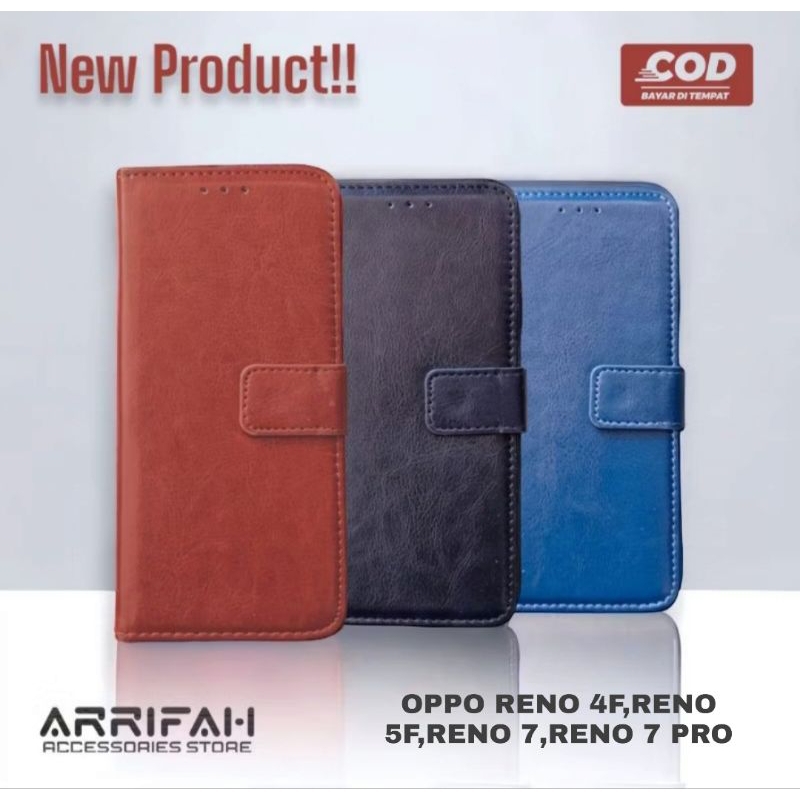 CASE FLIP COVER OPPO RENO 2F, RENO 3, RENO 4 [4G], RENO 4F COVER WALLET DOMPET HP BAHAN KULIT