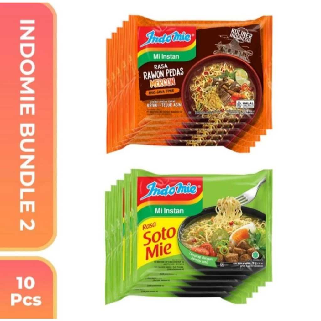 

[ Paket Bundle ] Indomie Mi Instan Kuah Rasa Soto Mie & Rawon Pedas Mercon x5pcs
