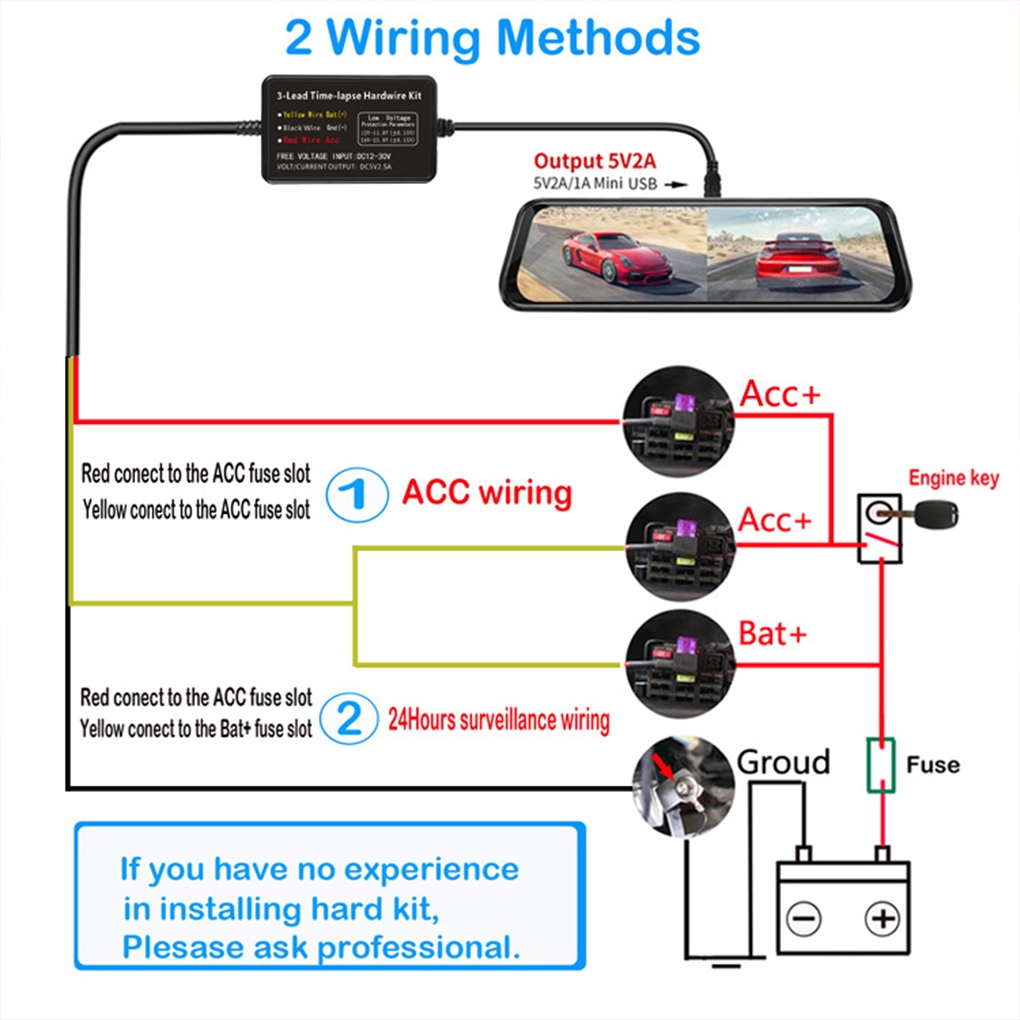 hardwire kit dashcam adaptor 24H dvr kamera mobil 3A universal H316