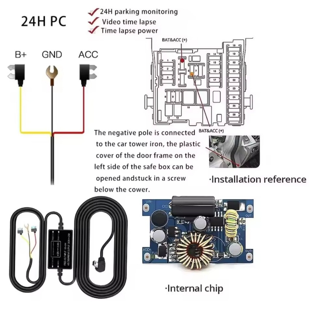 hardwire kit dashcam adaptor 24H dvr kamera mobil 3A universal H316