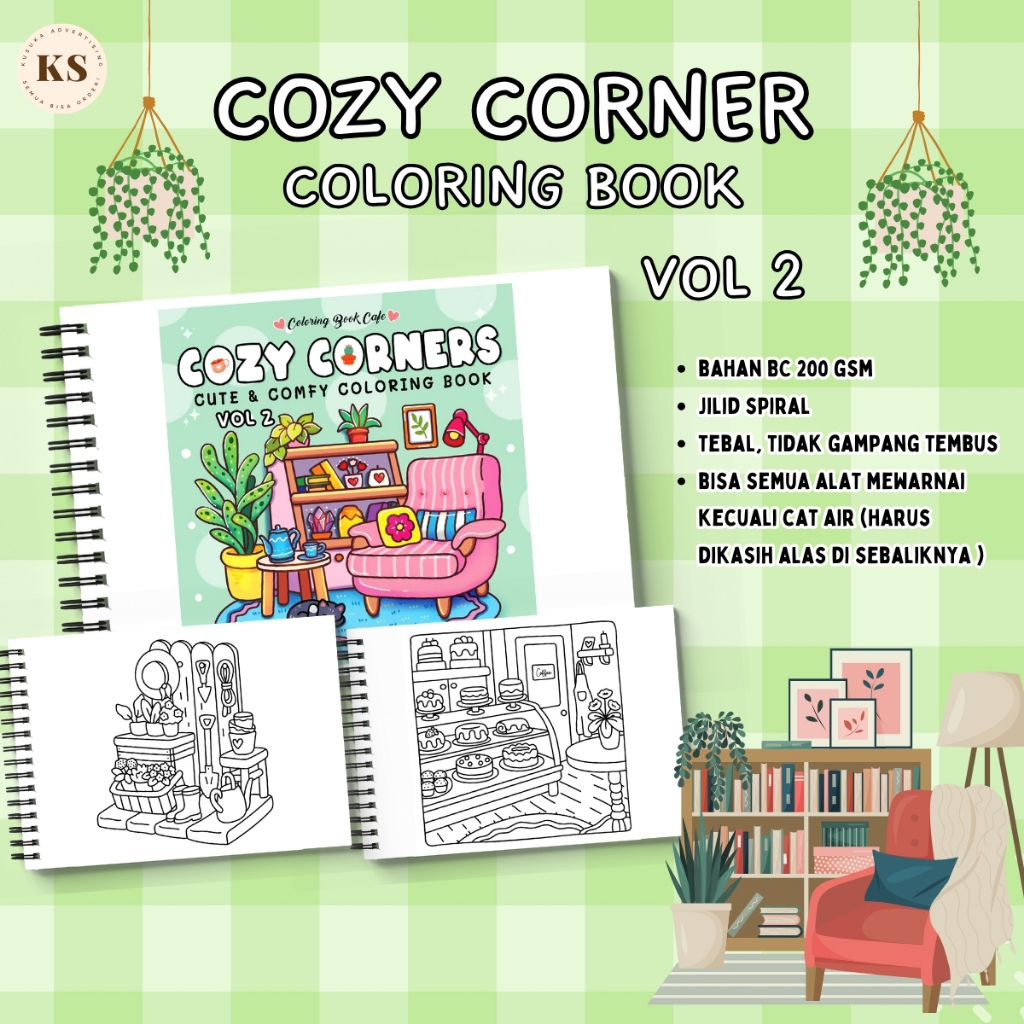 

COZY CORNER VOL 2 COLORING BOOK For Adults And Kids Therapy Buku Mewarnai Anak Remaja Dewasa Tebal