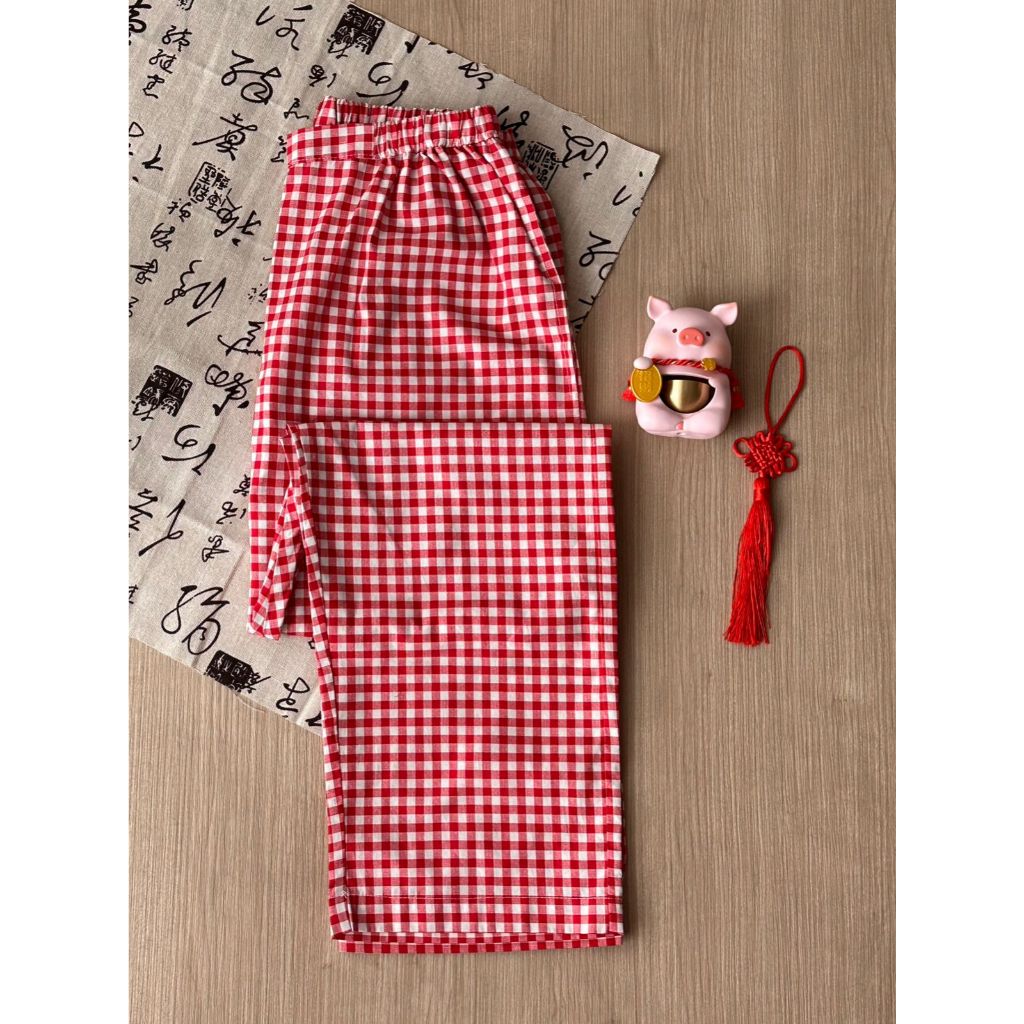 Mimi & Milo CNY Red Gingham cotton pajamas pants celana tidur piyama