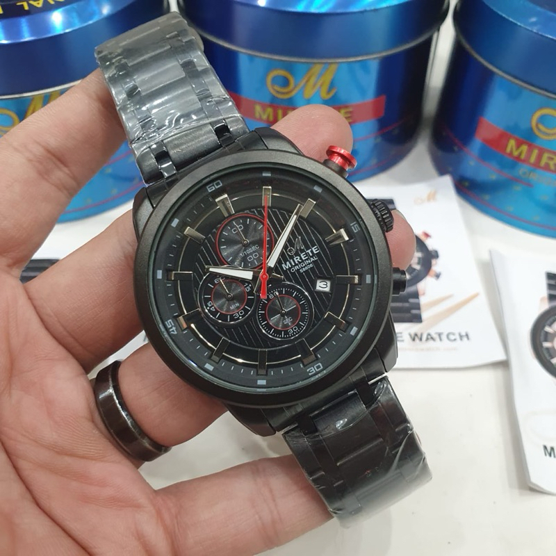 JAM TANGAN PRIA BERKACA ANALOG ORIGINAL CHRONOGRAPH CHRONO  CRONO AKTIF TANGGAL BOX KALENG ORIGINAL 