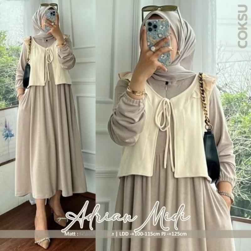 ADRIAN MIDI DRESS CRINKLE AIRFLOW LD 110 // MIDI DRESS WANITA // MIDI MUSLIMAH OOTD KEKINIAN // DRES