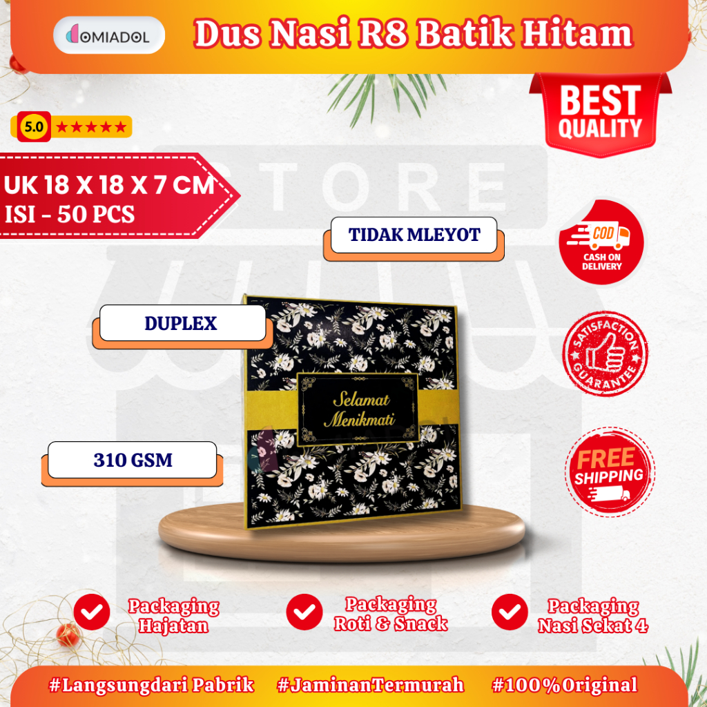 

(50 Pcs) Box Dus Nasi Kotak R8 Motif Batik Hitam Premium - Ukuran 18x18x7 cm