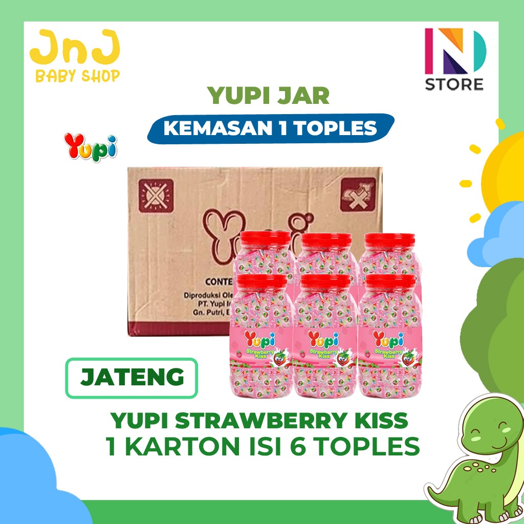 

PERMEN YUPI STRAWBERRY KISS JAR 1 KARTON ISI 6 TOPLES