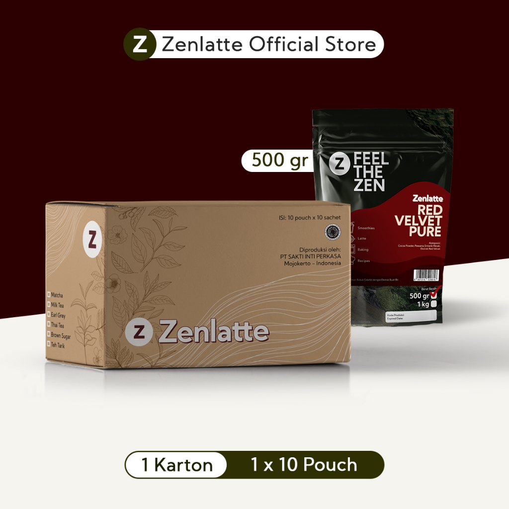 

Zenlatte Red Velvet Pure Bag 500gr - 1 Karton | Red Velvet Pure Powder | Bubuk Red Velvet Pure