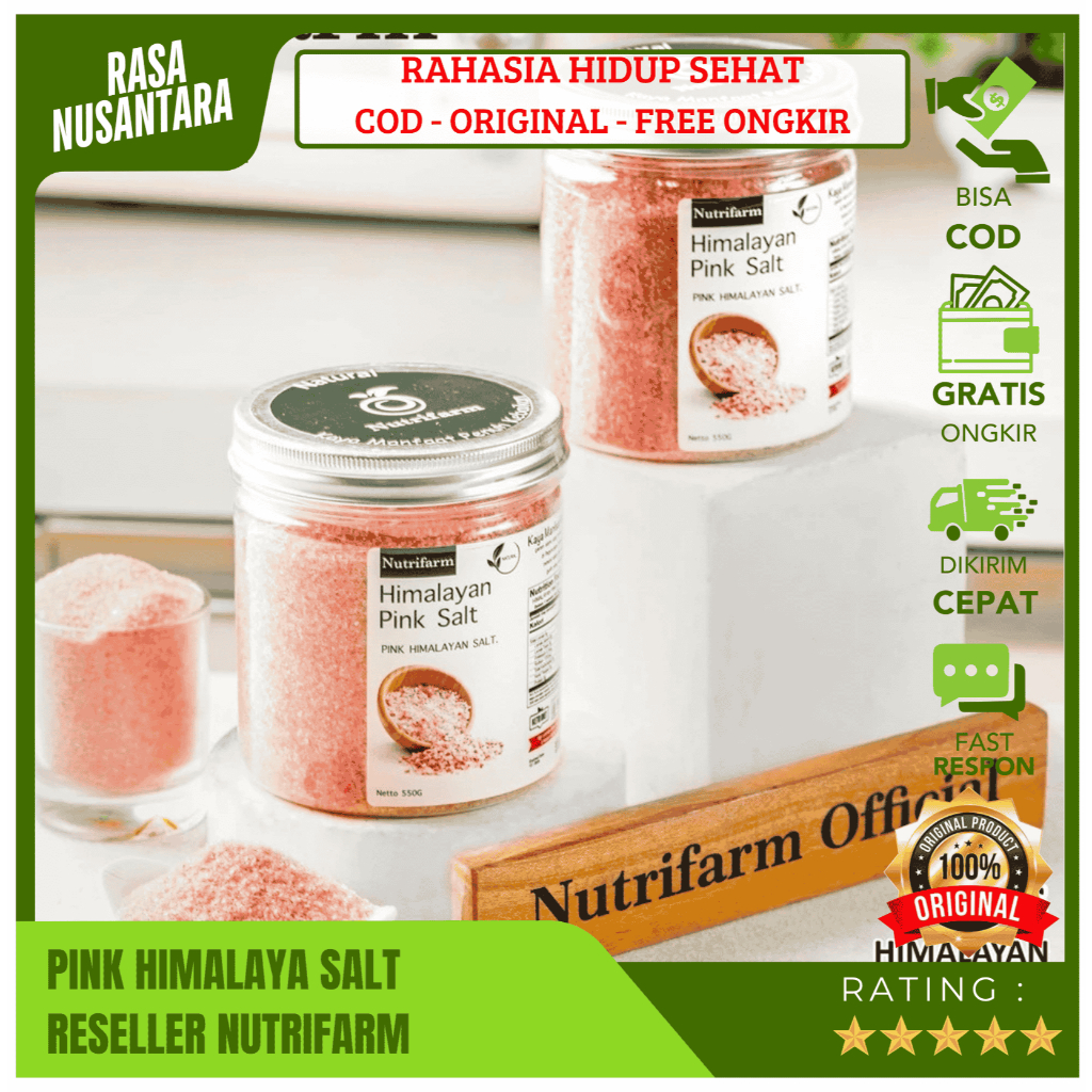 

GARAM HIMALAYA ORIGINAL NUTRIFARM (GRATIS ONGKIR) Pink Salt Himalayan Premium 110-350gr Untuk Masak Garam Himalaya Asli Organik Halus Penyedap Rasa Garem Pure Super Fine Grade Himsalt Himlayan Best Seller bukan Safiya, Biorganik