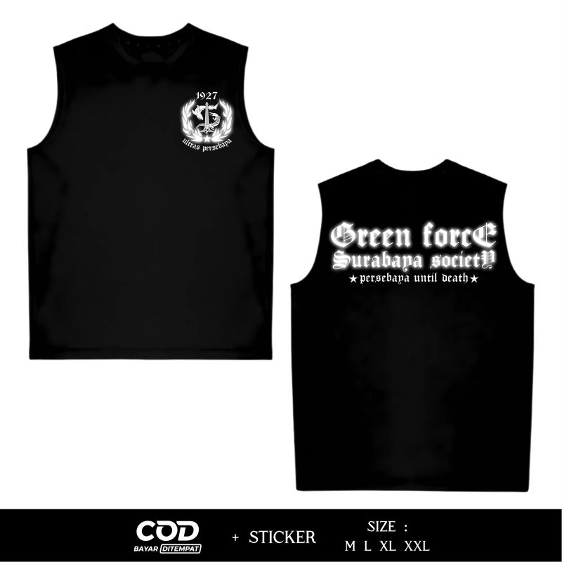 Kaos Singlet Distro 1927 Green Force Surabaya Society Motif Menyala by Kaota