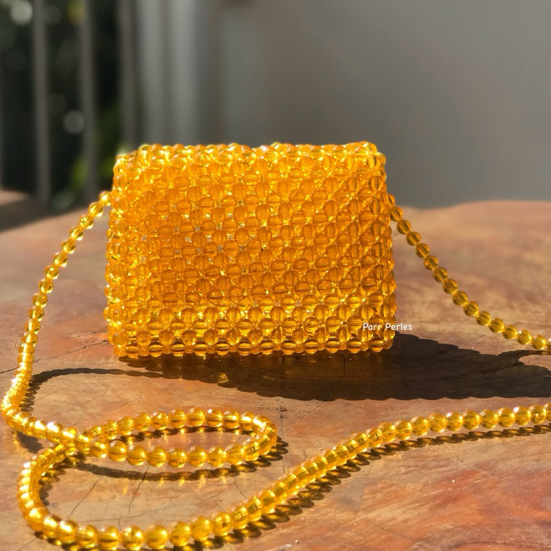 Beaded Bag Yellow Mustard Tas Manik Mote Kuning