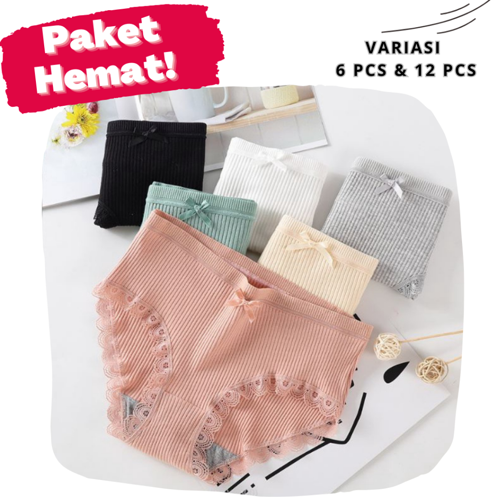 [ PAKET HEMAT ] CD542 Celana Dalam Wanita CD Brukat CD Panties Cantik Motif Renda Pita Pendek Cewek