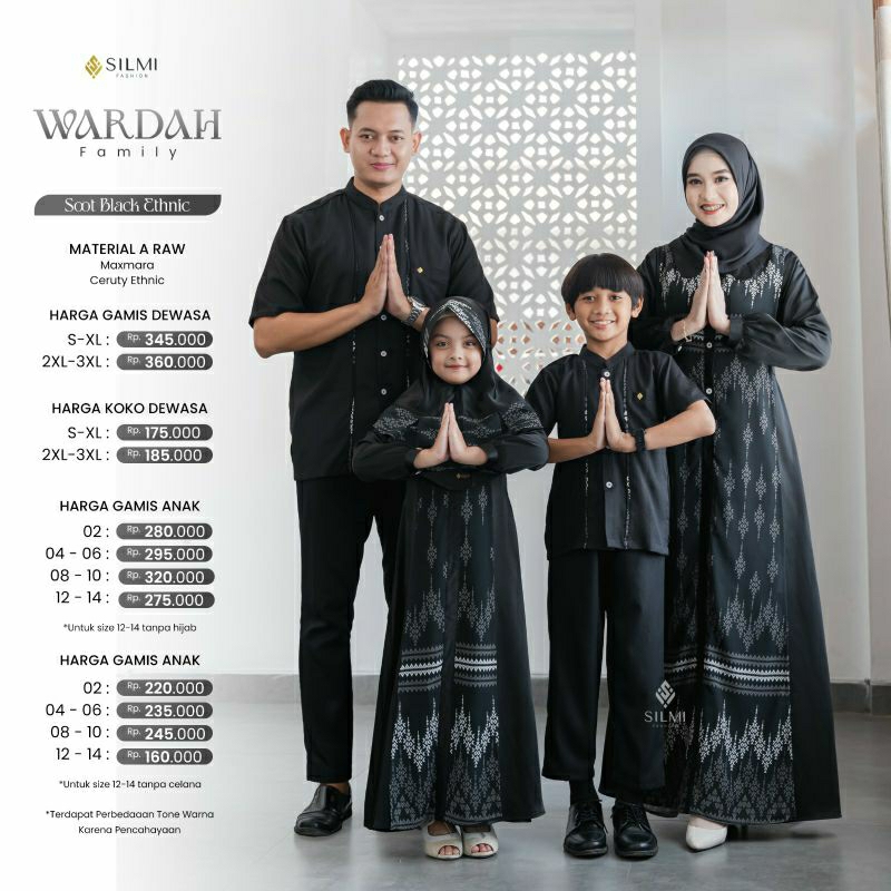gamis sarimbit keluarga samara 2025 wardah black baju couple ibu dan anak seragam lebaran 2025 baju 