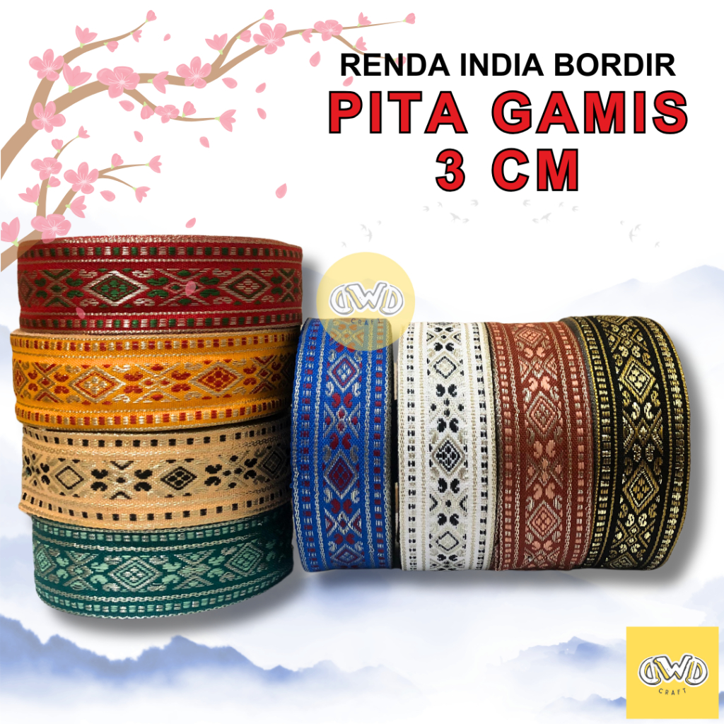 

Pita Gamis Renda India Bordir 3 cm 17 yard