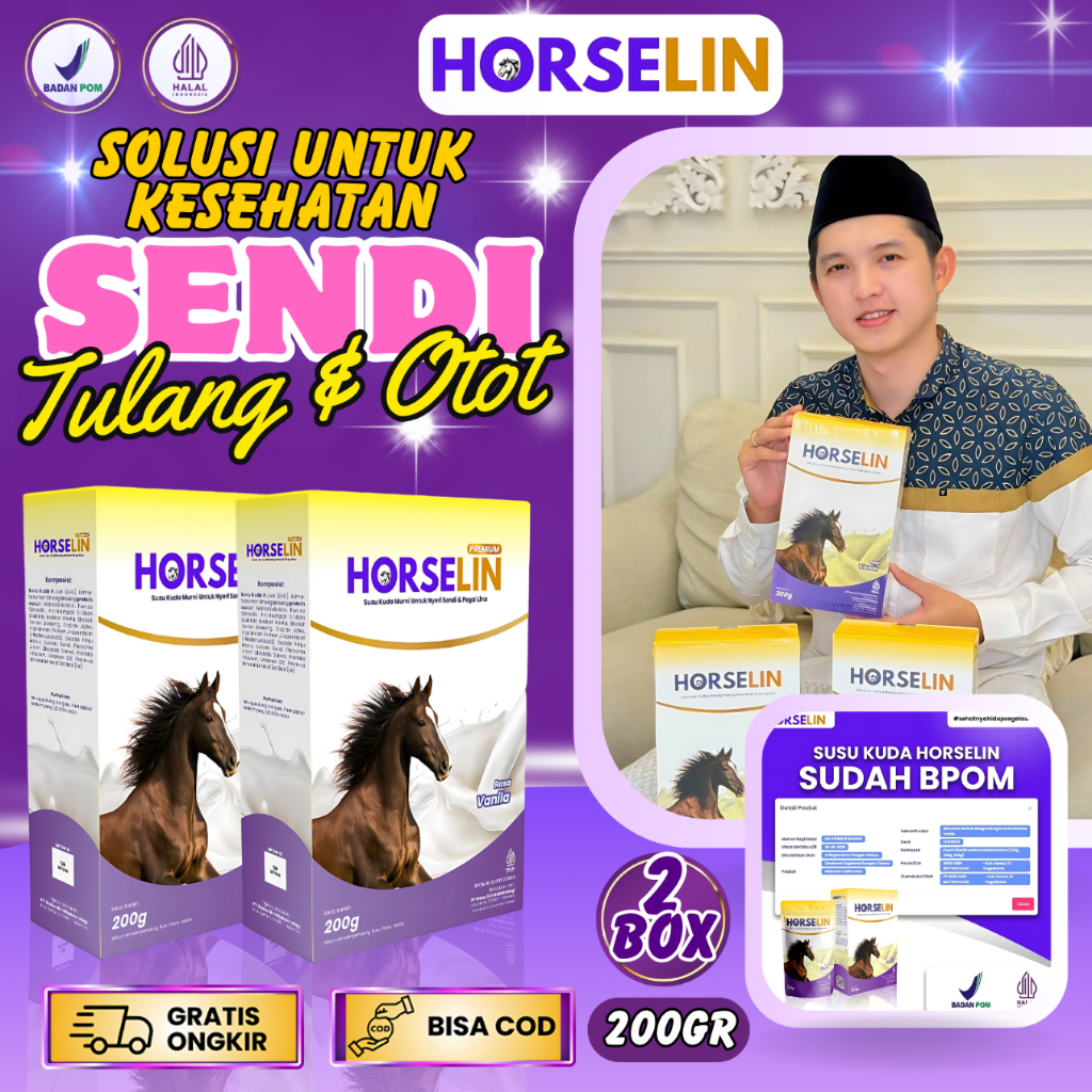 

HORSELIN Susu Kuda Liar Sumbawa Untuk Saraf Kejepit Pengapuran Lutut & Rematik Original 200GR 2 BOX