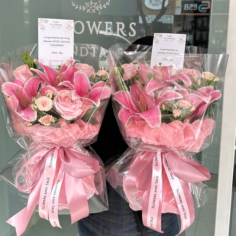 Lily dan Rose Flower Bouquet Asli