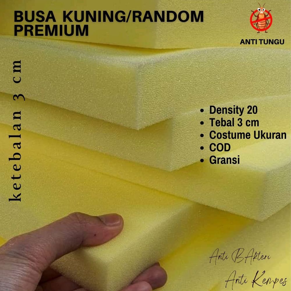 Busa kasur 200x120 Tebal 3 Cm Lembaran jok dudukan kursi kayu meteran density 16 random warna