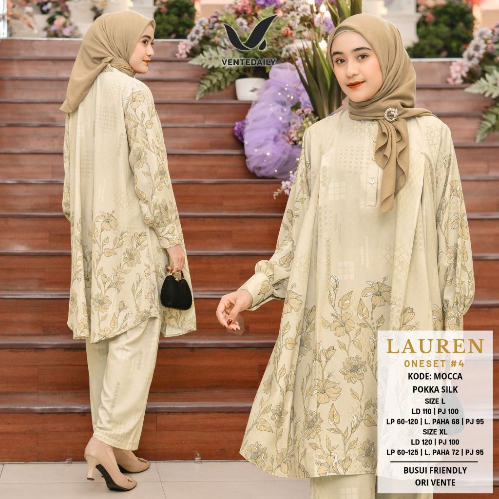 Setelan One Set Wanita Jumbo Kekinian Silk Motif Kondangan Lauren