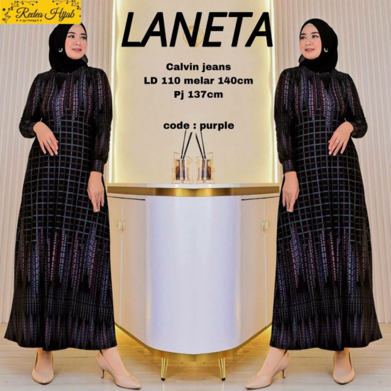 Gamis jumbo ld 110 motif salur bahan denim original