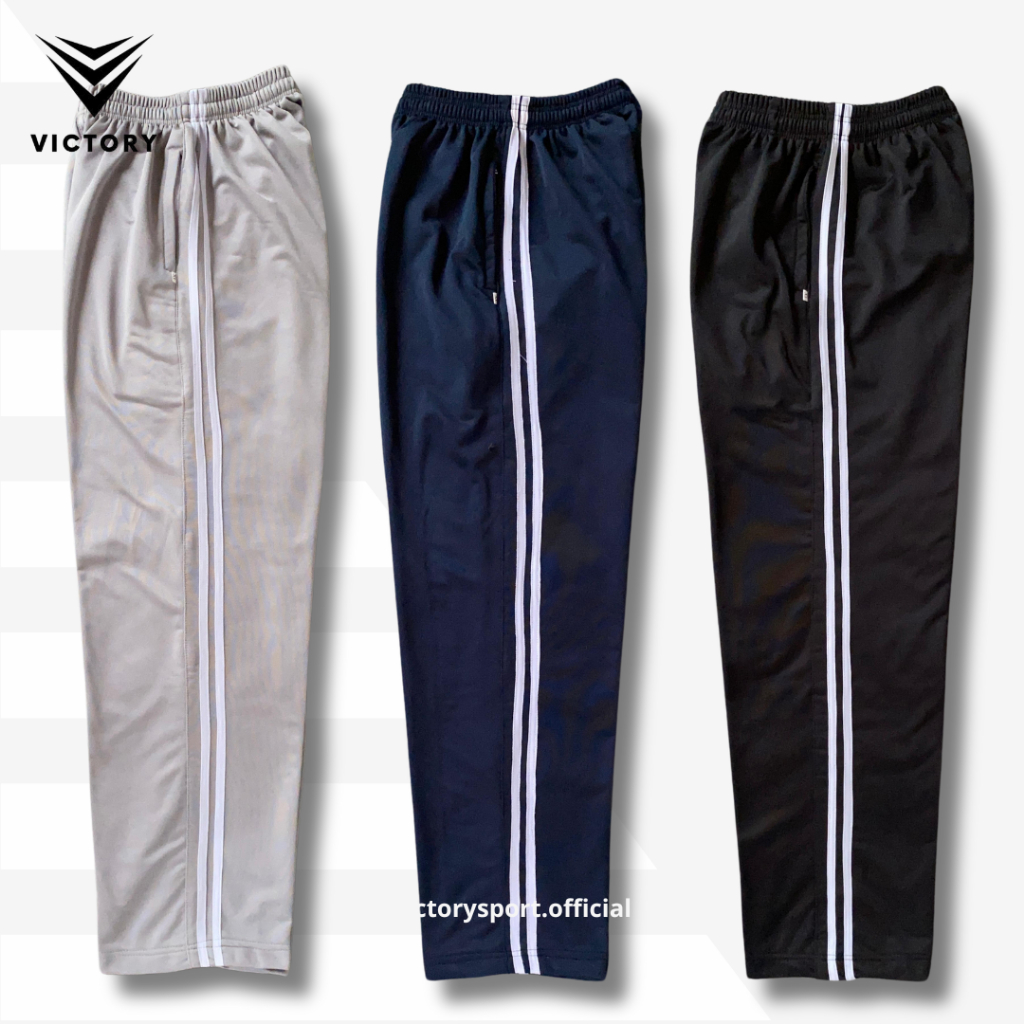 Celana Training Olahraga Two Stripe Panjang Saku Resleting Pria Wanita Standar & Jumbo Size / Celana