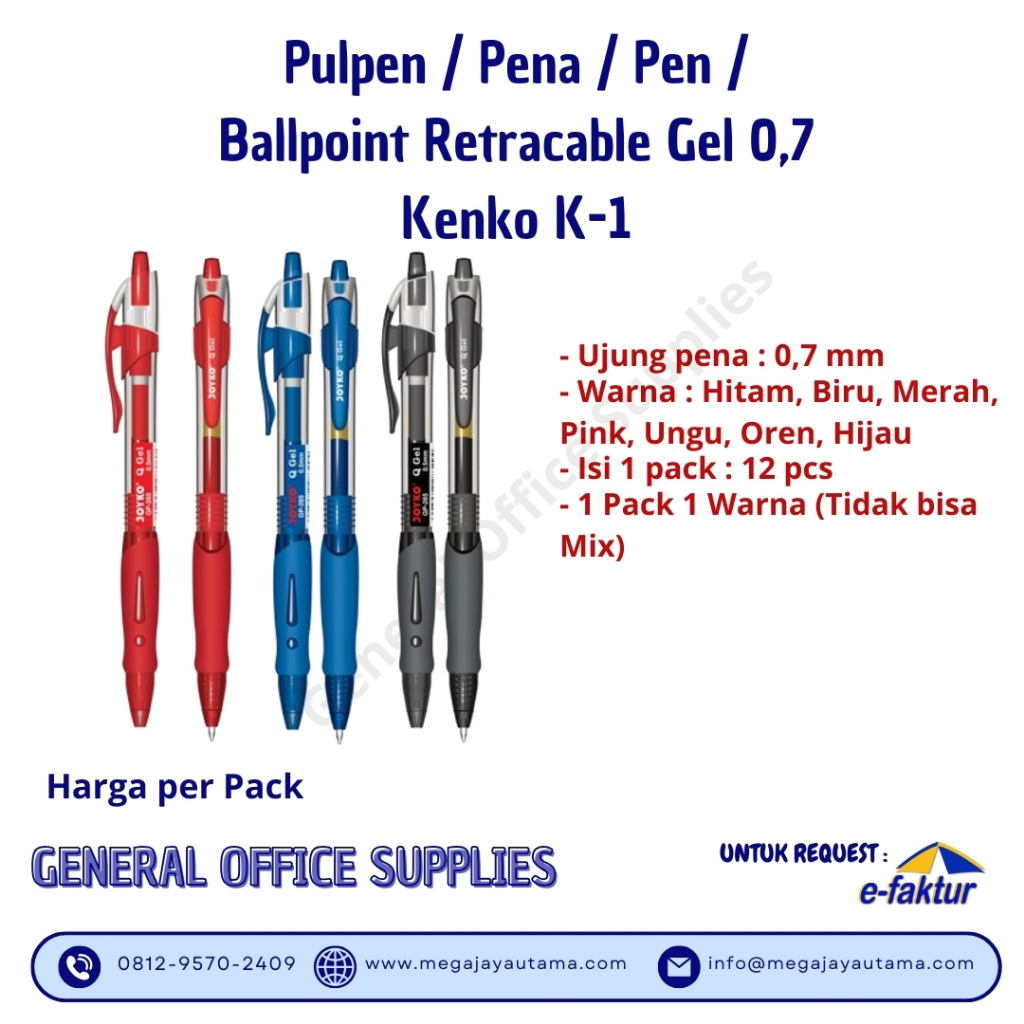 

Pulpen / Pena / Pen / Ballpoint Retracable Gel 0,7 Kenko K-1