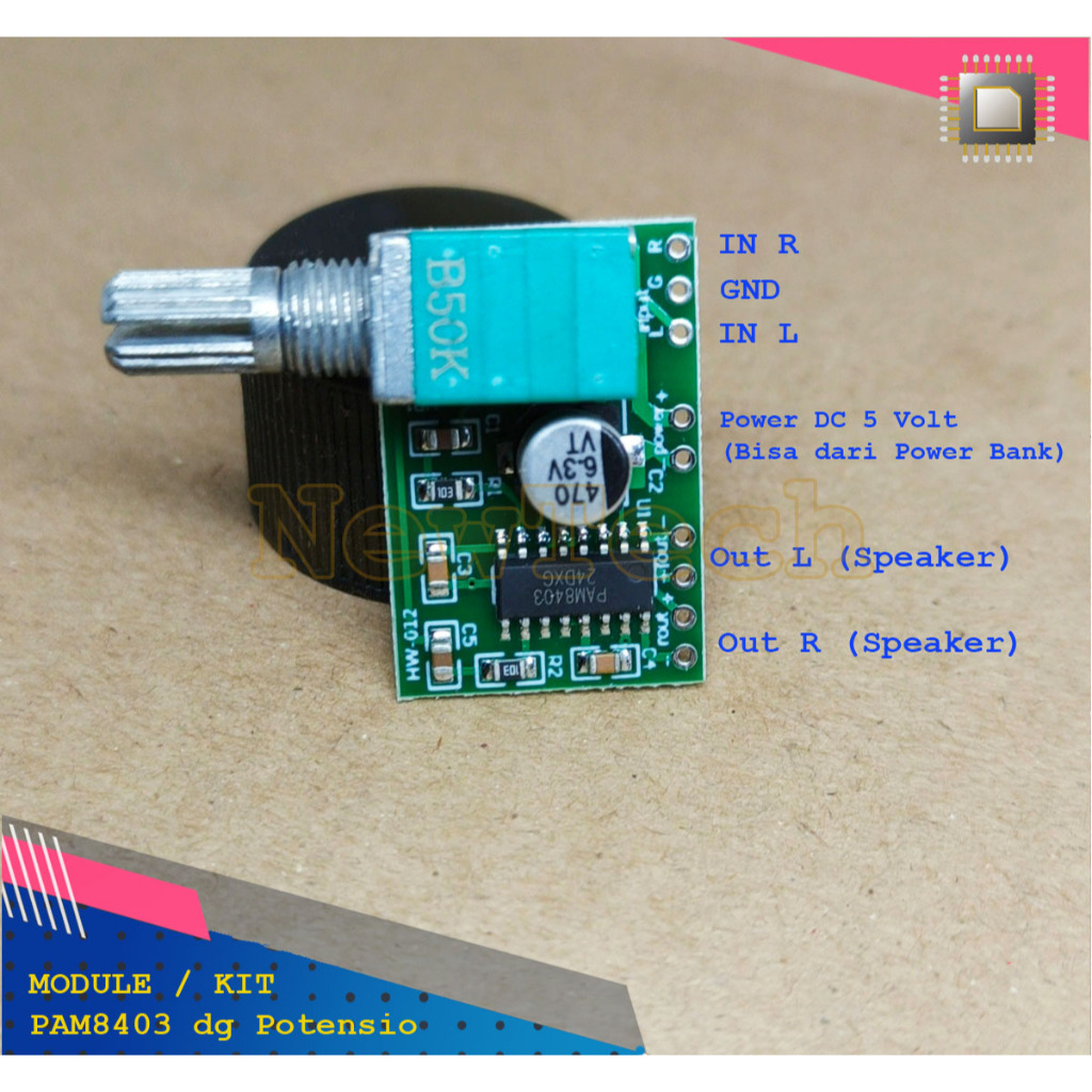 Module Kit PAM8403 PAM 8403 Modul Mini Audio Amplifier Stereo 2 x 3W Watt 5V Dengan Potensio