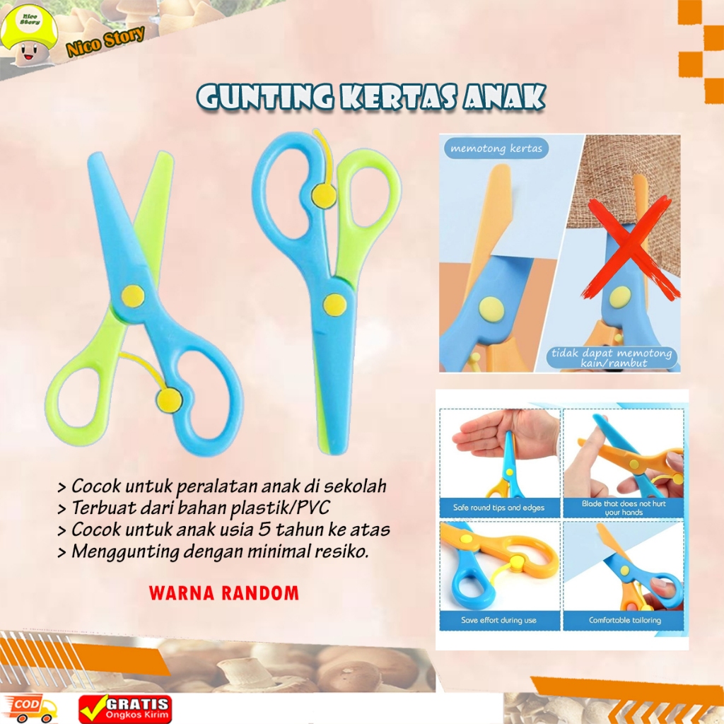 

(NCS) Gunting Kertas Anak TK - Papper Scissor For Kids - Gunting Plastik Mini Anak Kecil Alat Sekolah Scisor