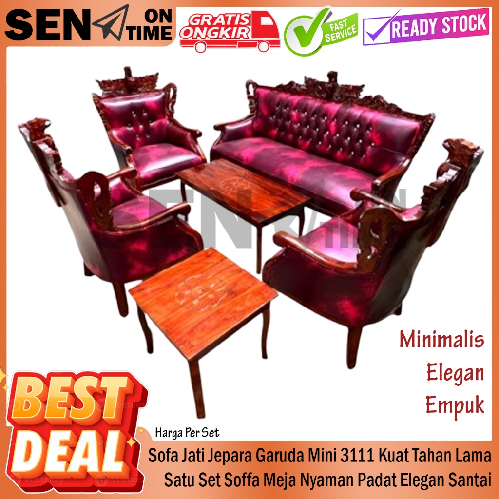 [Kargo] Sofa Tamu Jati Jepara Minimalis Garuda Mini 3111 Soffa Set Kursi Kayu Santai Cerita Jok Osca