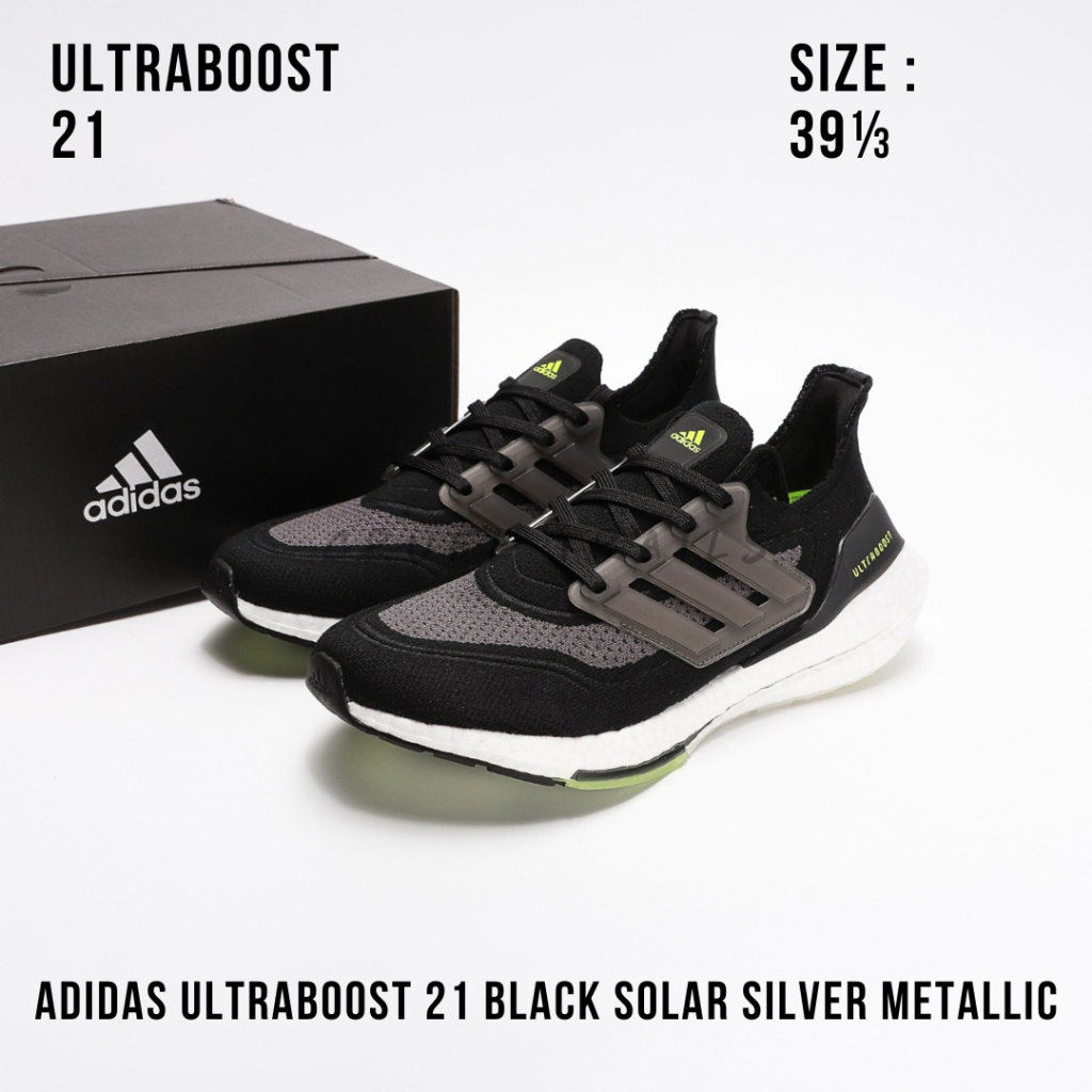 READY STOCK SIZE 39 1/3 - Adidas UltraBoost 21 Black Solar Silver Metallic (Ultra Boost) BNIB ORIGIN