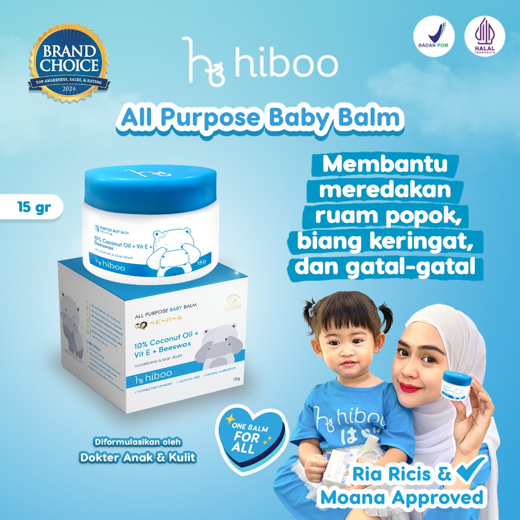 Hiboo All Purpose Baby Balm 15g with 10% Coconut Oil Vit E Beeswax - Japan Natural Nourishing Calmin