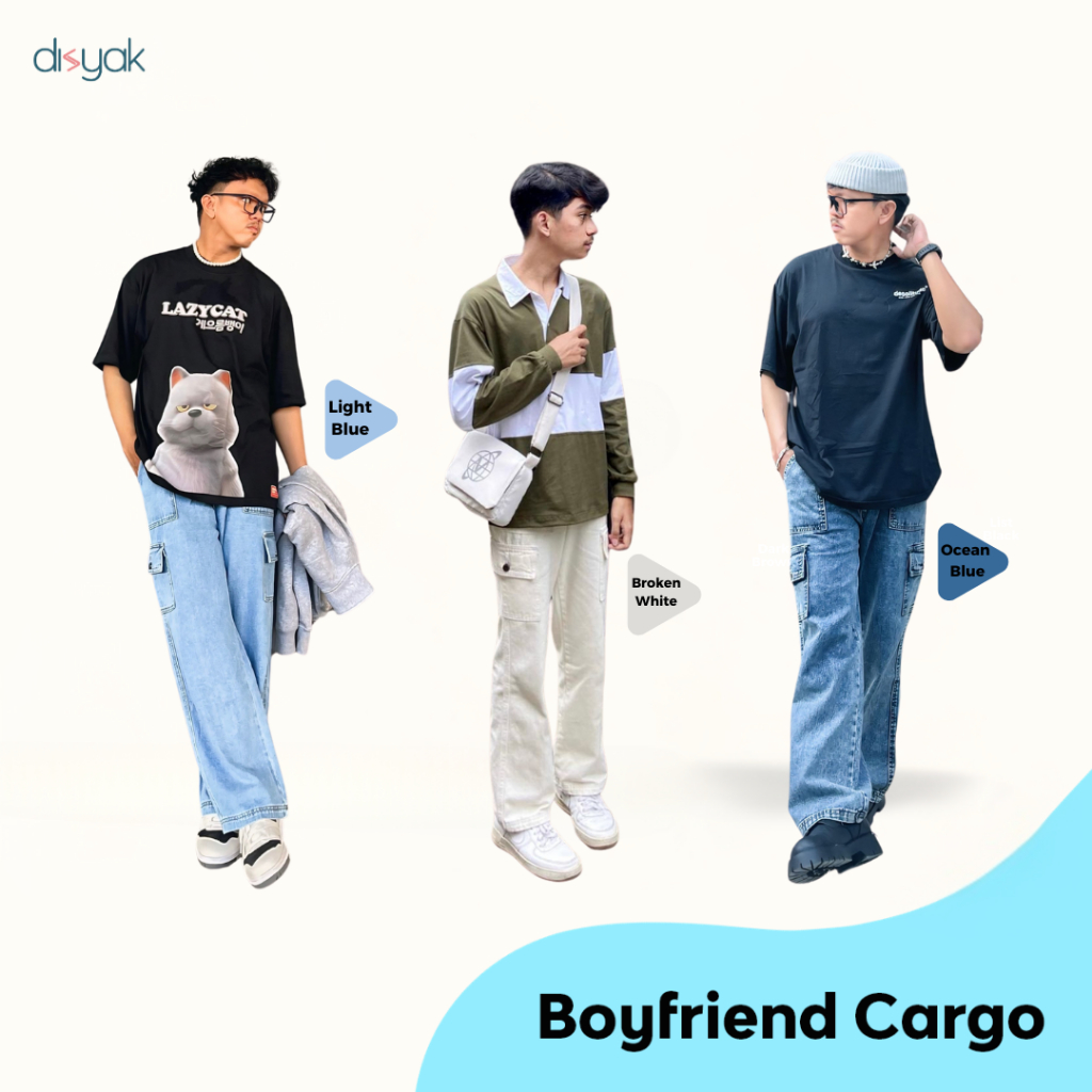 DISYAK - Boyfriend Cargo Jeans Pria Non-Stretch
