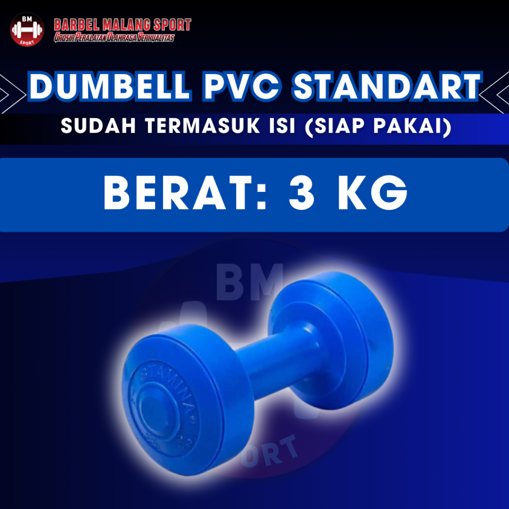 Dumbbell PVC Standar 3 Kg Biru