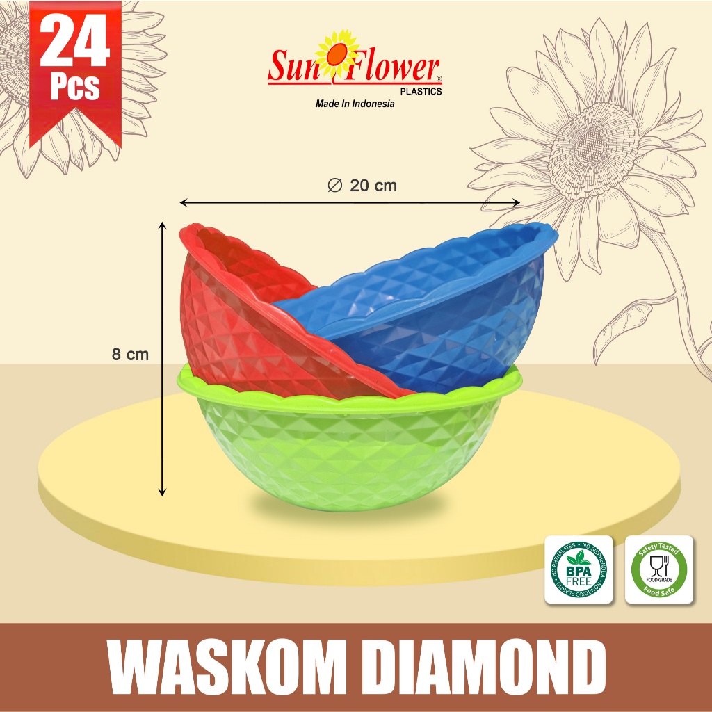 (24 PCS)  WASKOM DIAMOND/BASKOM PLASTIK/ BASKOM KECIL/ BASKOM DIAMOND/ BASKOM HAJATAN/ 2 LUSIN BASKO