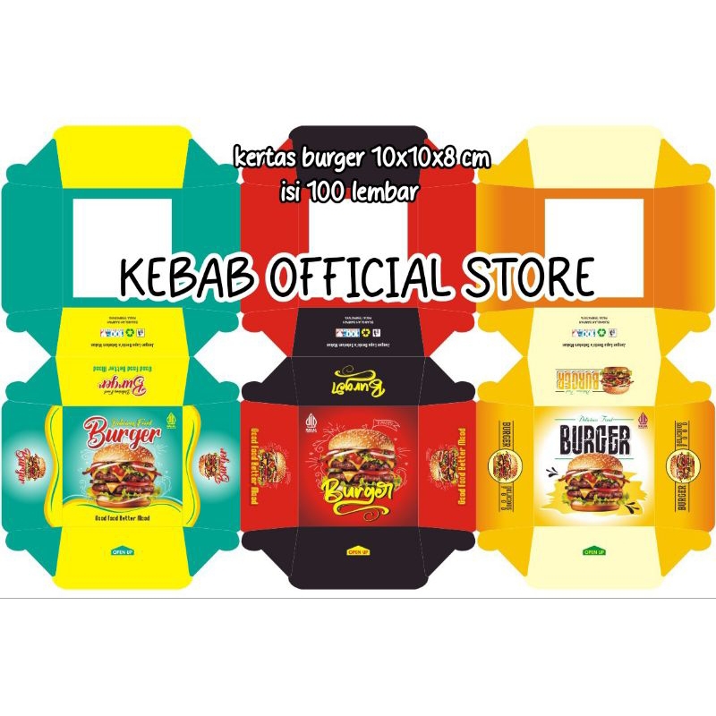 

Kertas Burger 10x10x8 cm isi 100 pcs / Dus Burger / Box Burger / Kemasan Burger /Packaging Burger