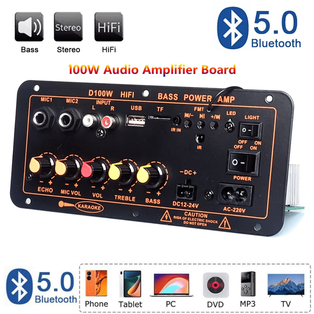 Kejian Papan Amplifier Bluetooth Super Bass mobil ampli mini Board 5.0 USB FM 12v 24v Digital D300