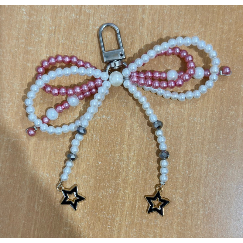 Keyring pita mutiara gantungan tas hp putih pink
