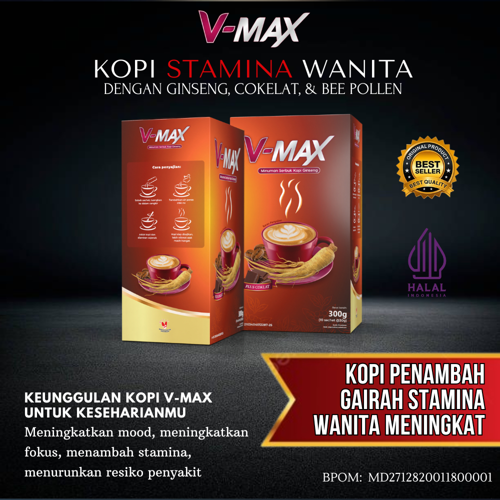 

KOPI V-MAX ORIGINAL 1 BOX 10 SACHET MINUMAN SERBUK KOPI GINSENG, KOPI WANITA MENAMBAH ENERGI, STAMINA & VITALITAS, BPOM, PRIVASI AMAN