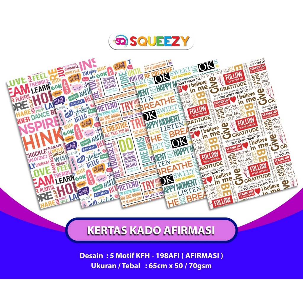 

Squeezy Kertas Motif Afirmasi - Kertas Bungkus Kado Bervariasi