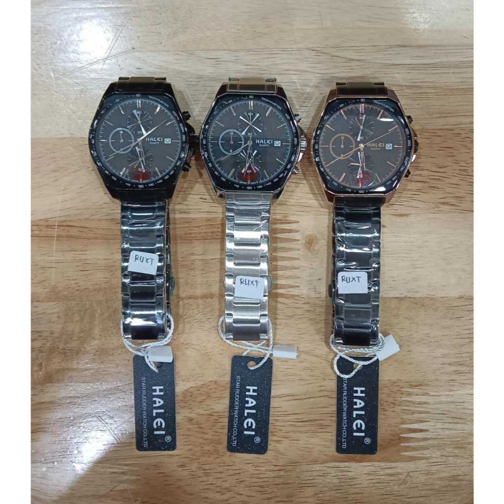 Jam Tangan Pria HALEI Original Analog Tali Rantai Besi