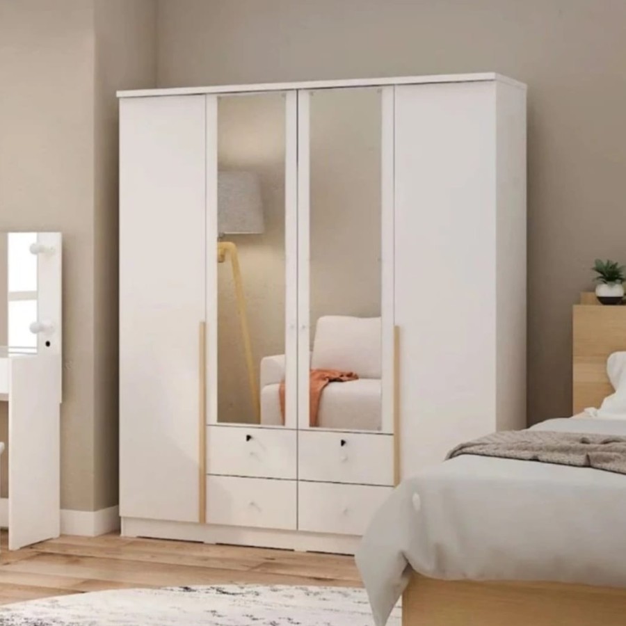 Lemari Baju 4 pintu laci Yona Metropolis Lemari pakaian 4 pintu Kaca Lemari Murah Bandung