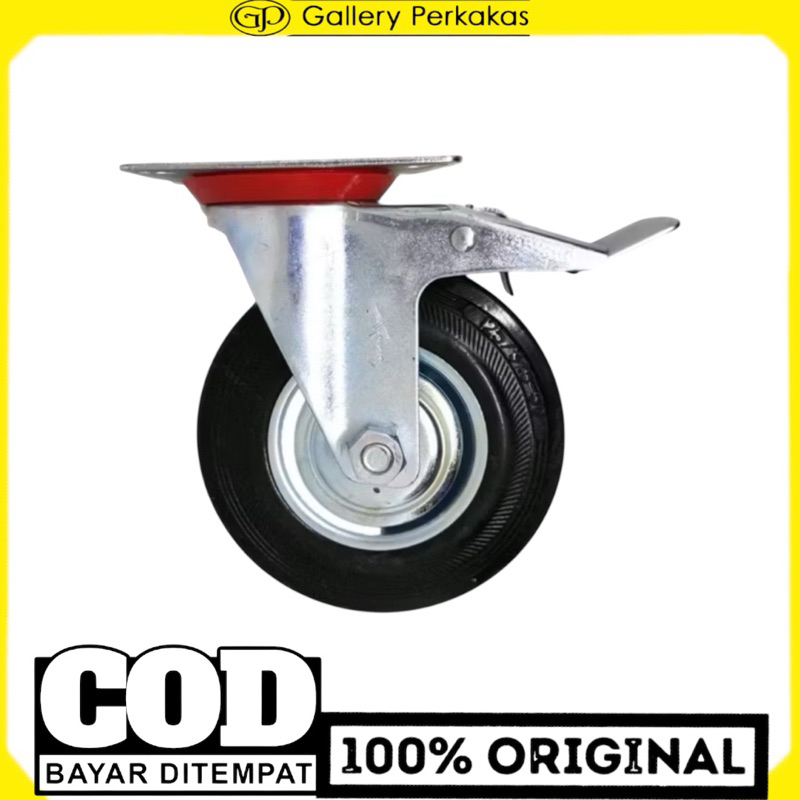 Roda karet 6 inch hidup+Rem Roda troli