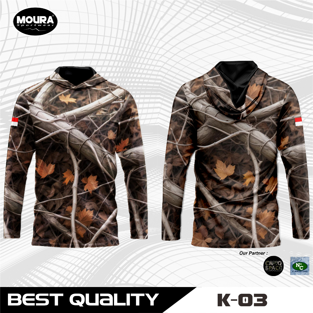 MOURA | Baju Jersey Berburu Hunter Camo | Custom Nama Logo | Gratis Buff | Dryfit Premium