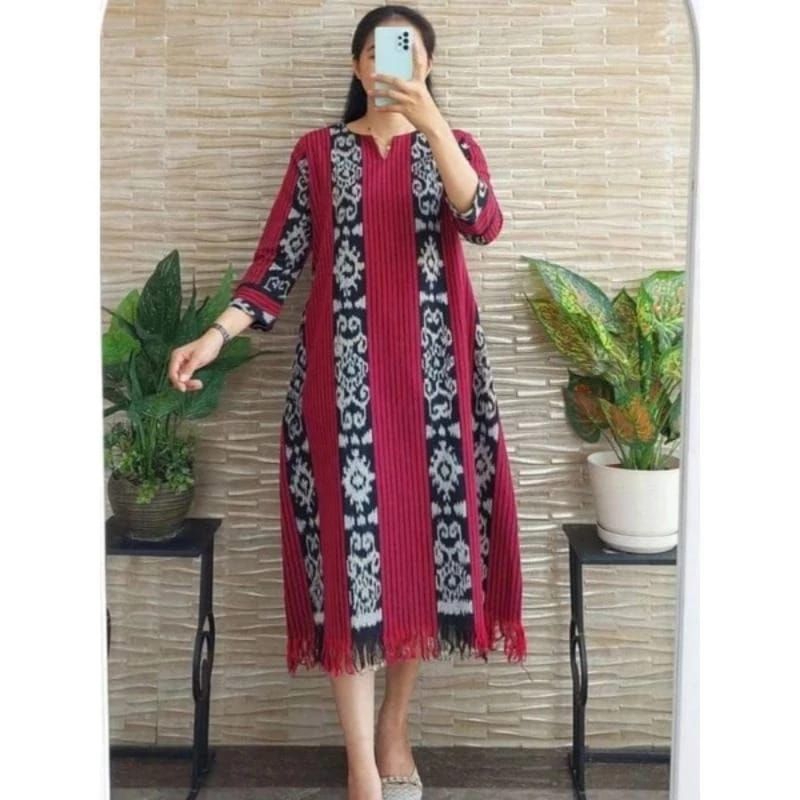 Dres Tunik Tenun, Tunik Tenun Ikat, Dres Tenun Kekinian