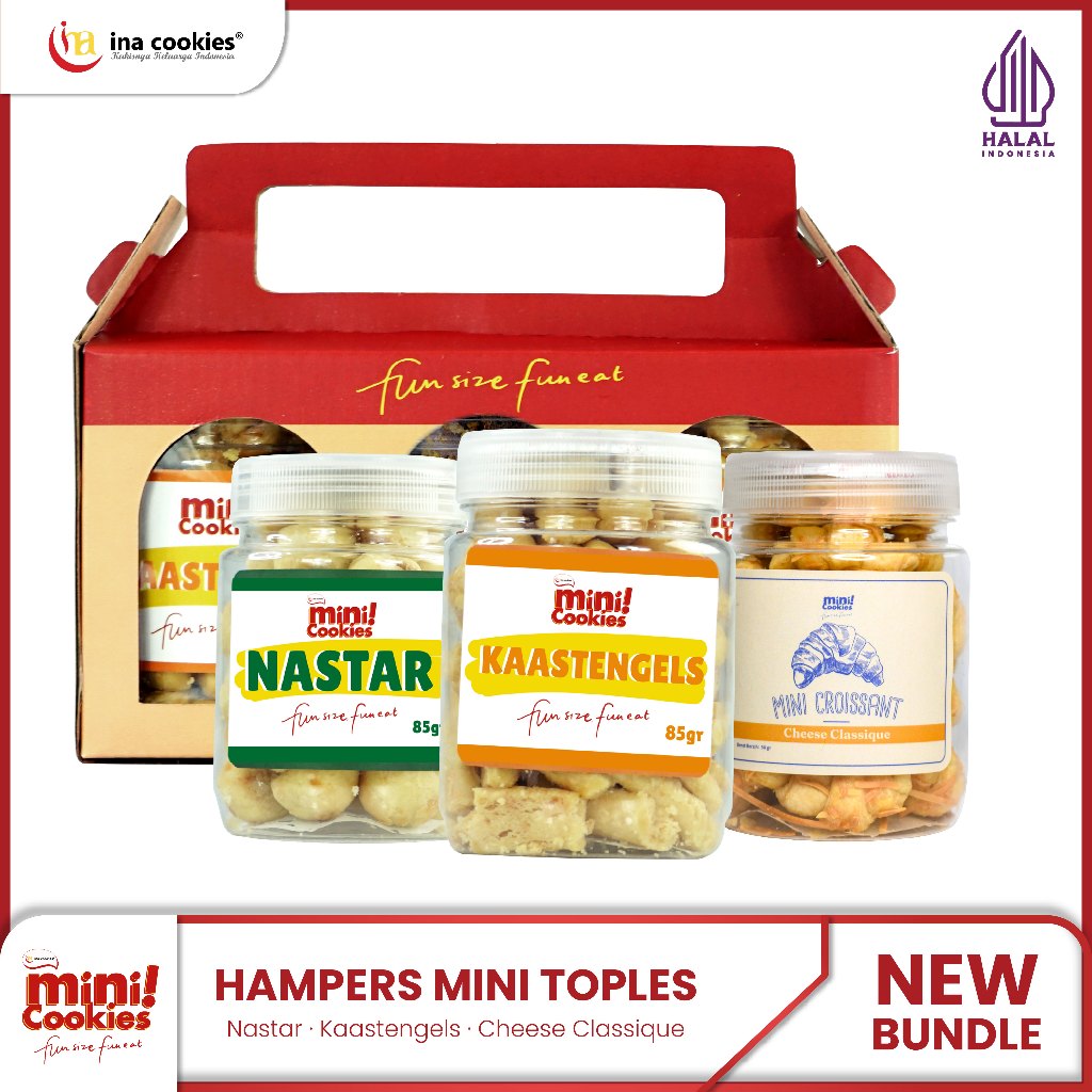 

Hampers Mini Cookies isi 3 Toples : Nastar + Kaastengels + Cheese Classique by Ina Cookies